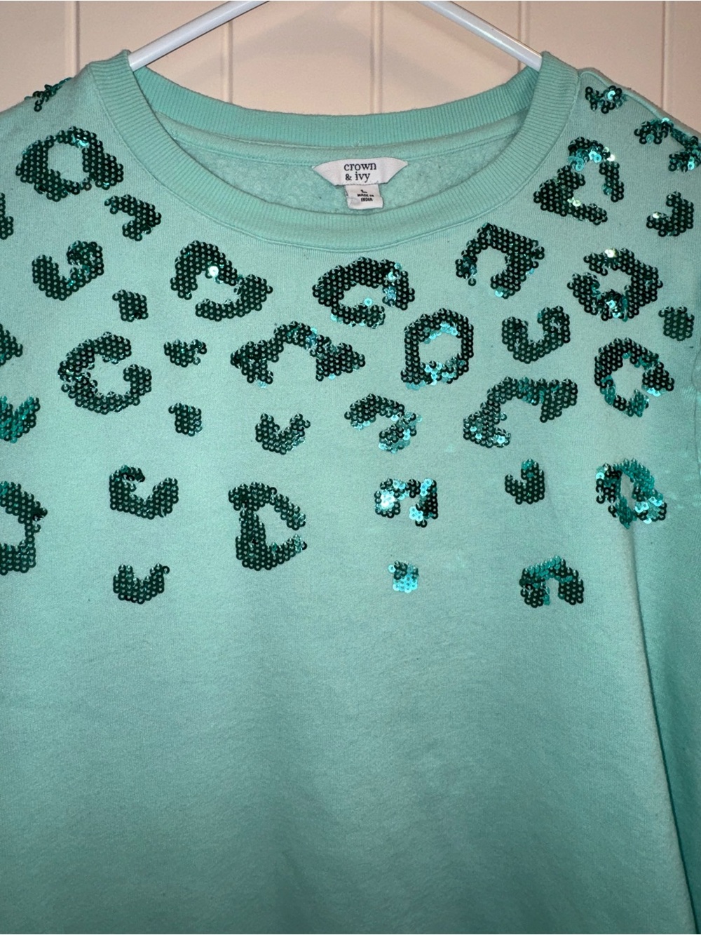 crown & ivy  Sequin Leopard Pullover